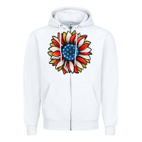 White Patriotic Sunflower Zipper Hoodie - Jasminsmagicworld