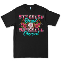 Black stressed blessed & baseball obsessed Premium Tee - BundleAndBundleShop