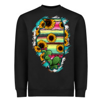 Black Illinois Map Sunflower Cactus Serape Heavyweight Sweatshirt - RanaPortraitStore
