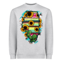 Heather Grey Illinois Map Sunflower Cactus Serape Heavyweight Sweatshirt - RanaPortraitStore