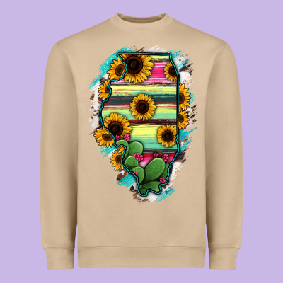 Illinois Map Sunflower Cactus Serape Heavyweight Sweatshirt Designed By Ranaportraitstore