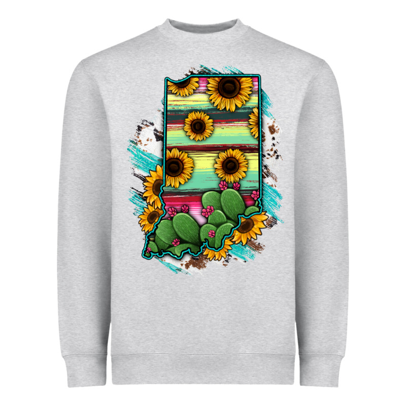 Indiana Map Sunflower Cactus Serape Heavyweight Sweatshirt by RanaPortraitStore | Teevron
