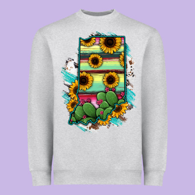 Indiana Map Sunflower Cactus Serape Heavyweight Sweatshirt Designed By Ranaportraitstore