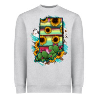 Heather Grey Indiana Map Sunflower Cactus Serape Heavyweight Sweatshirt - RanaPortraitStore