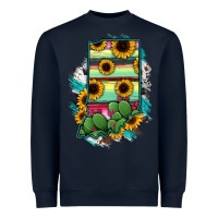 Navy Indiana Map Sunflower Cactus Serape Heavyweight Sweatshirt - RanaPortraitStore