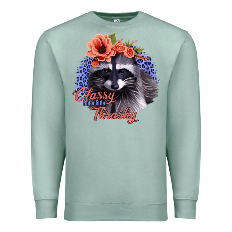 Classy But A Little Thrashy Racoon With Flowers Premium Sweatshirt by Jasminsmagicworld | Teevron