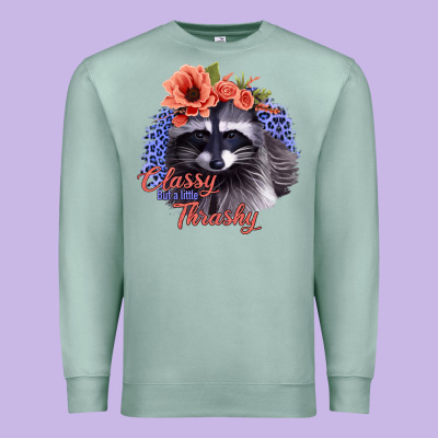 Classy But A Little Thrashy Racoon With Flowers Premium Sweatshirt Designed By Jasminsmagicworld