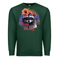 Sports Green Classy But A Little Thrashy Racoon With Flowers Premium Sweatshirt - Jasminsmagicworld