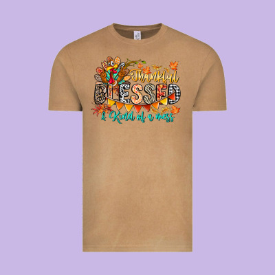 Thankful Blessed Kind Of Mess Vintage Tee Designed By Cowhidedigitalart