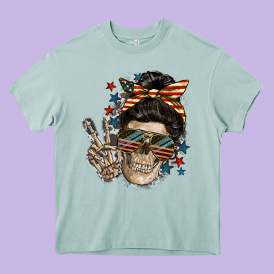American Mother Skull Heavy Core Tee Designed By Fadigitalartstudio