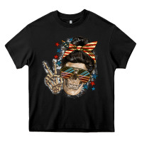 Black American Mother skull Heavy Core Tee - FaDigitalArtStudio