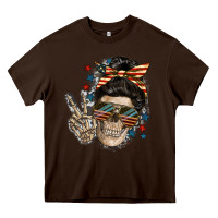Chocolate Brown American Mother skull Heavy Core Tee - FaDigitalArtStudio