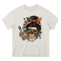 Cream American Mother skull Heavy Core Tee - FaDigitalArtStudio