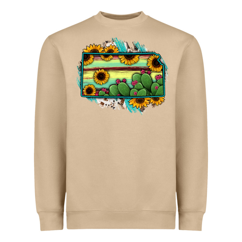 Kansas Map Sunflower Catus Serape Heavyweight Sweatshirt by RanaPortraitStore | Teevron
