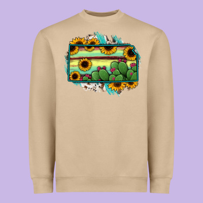 Kansas Map Sunflower Catus Serape Heavyweight Sweatshirt Designed By Ranaportraitstore