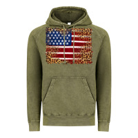 Vintage Olive american flag and leopard Vintage Hoodie - Artiststas