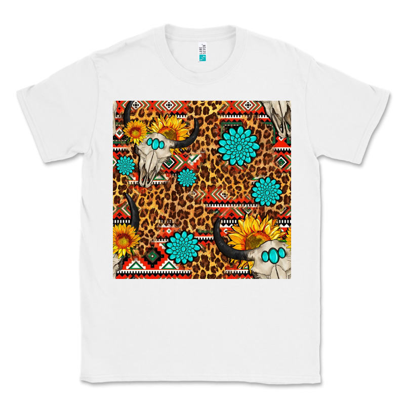 Western Aztec Bull Skull Seamless Pattern Classic Tee by FaDigitalArtStudio | Teevron
