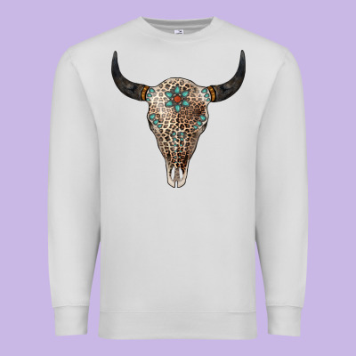 Leopard Bull Skull Premium Sweatshirt Designed By Jasminsmagicworld