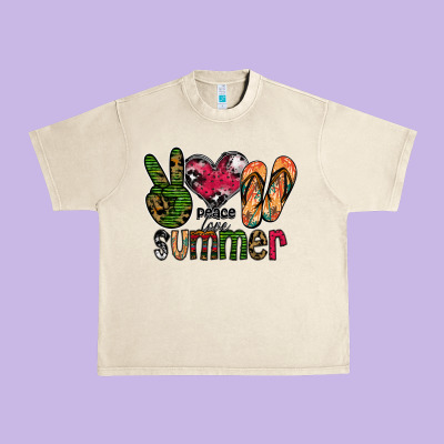 Peace Love Summer Urban Heavy Tee Designed By Cowhidedigitalart