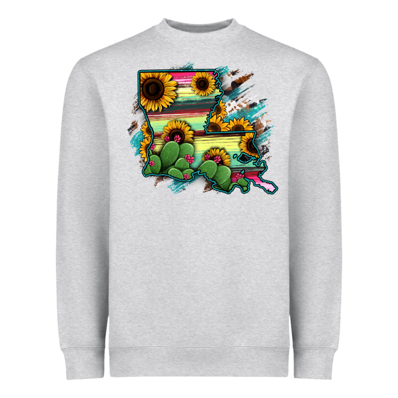 Louisiana Map Sunflower Cactus Serape Heavyweight Sweatshirt by RanaPortraitStore | Teevron