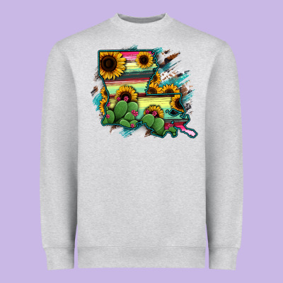 Louisiana Map Sunflower Cactus Serape Heavyweight Sweatshirt Designed By Ranaportraitstore