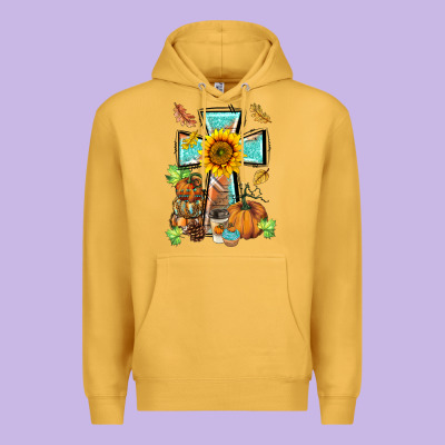 Western Thankful Cross Pumpkin Premium Hoodie Designed By Barkaloodesign
