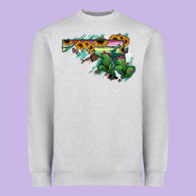 Maryland Map Sunflower Cactus Serape Heavyweight Sweatshirt Designed By Ranaportraitstore