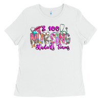 White 100 Nursing Students Teams Ladies Tee - CowhideDigitalArt