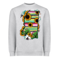 Heather Grey Mississippi Map Sunflower Cactus Serape Heavyweight Sweatshirt - RanaPortraitStore