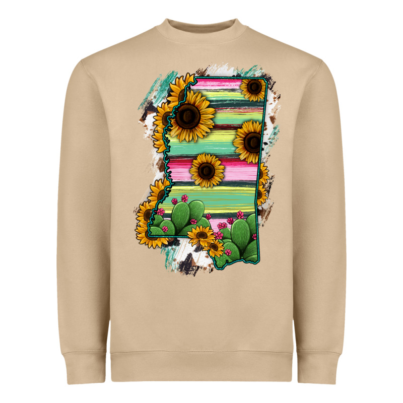 Mississippi Map Sunflower Cactus Serape Heavyweight Sweatshirt by RanaPortraitStore | Teevron