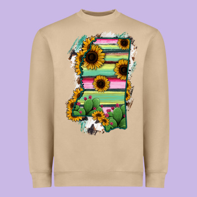 Mississippi Map Sunflower Cactus Serape Heavyweight Sweatshirt Designed By Ranaportraitstore