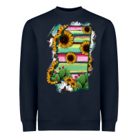 Navy Mississippi Map Sunflower Cactus Serape Heavyweight Sweatshirt - RanaPortraitStore