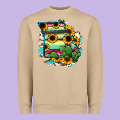 Missouri Map Sunflower Cactus Serape Heavyweight Sweatshirt Designed By Ranaportraitstore