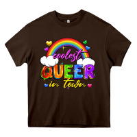 Chocolate Brown Coolest queer in town Heavy Core Tee - FaDigitalArtStudio