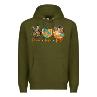 Army Green peace love fall Premium Hoodie - BarkalooDesign
