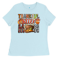 Baby Blue Thankful Little Mon Ladies Tee - CowhideDigitalArt