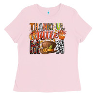 Bubblegum Pink Thankful Little Mon Ladies Tee - CowhideDigitalArt