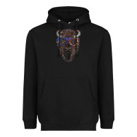 Black bison with american flag glasses Heavyweight Hoodie - RanaPortraitStore