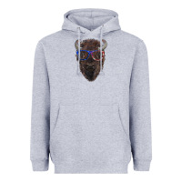Heather Grey bison with american flag glasses Heavyweight Hoodie - RanaPortraitStore
