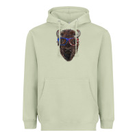 Matcha bison with american flag glasses Heavyweight Hoodie - RanaPortraitStore