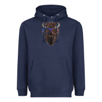 Navy bison with american flag glasses Heavyweight Hoodie - RanaPortraitStore