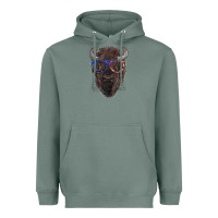 Sage bison with american flag glasses Heavyweight Hoodie - RanaPortraitStore