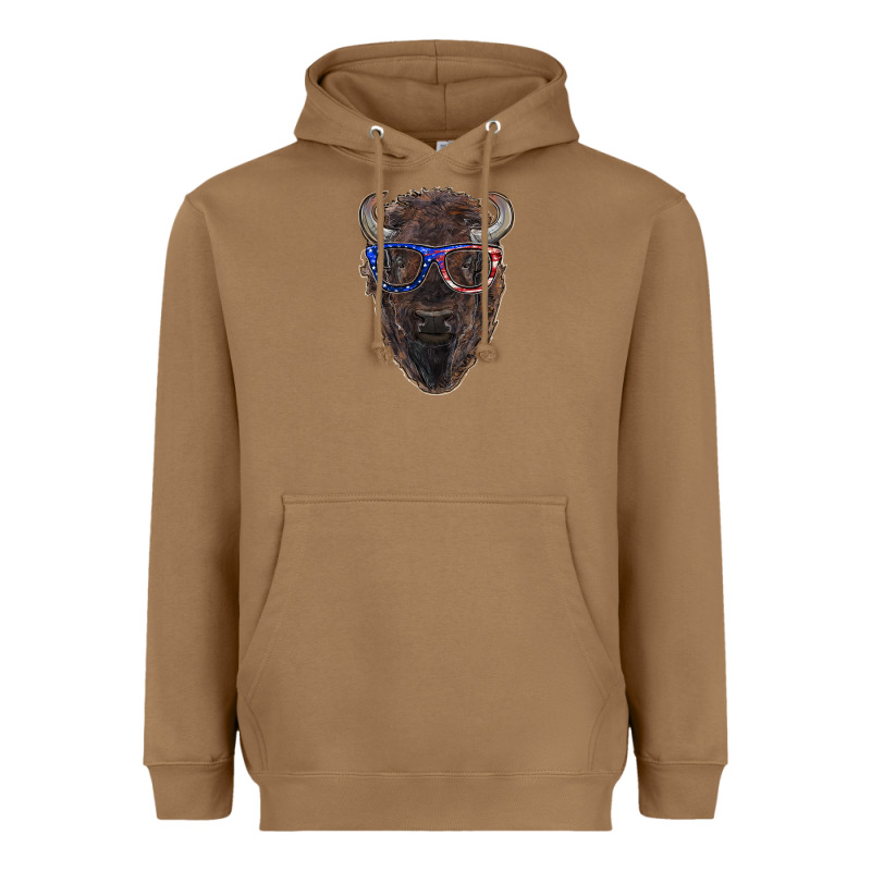 Bison With American Flag Glasses Heavyweight Hoodie by RanaPortraitStore | Teevron