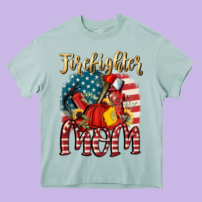 Firefighter Mom Heavy Core Tee Designed By Fadigitalartstudio