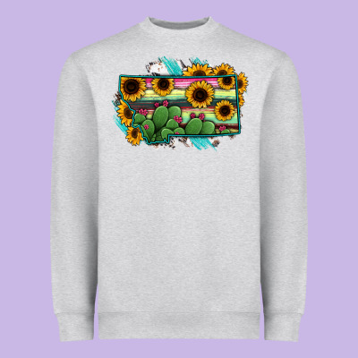 Montana Map Sunflower Cactus Serape Heavyweight Sweatshirt Designed By Ranaportraitstore