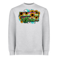 Heather Grey Montana Map Sunflower Cactus Serape Heavyweight Sweatshirt - RanaPortraitStore