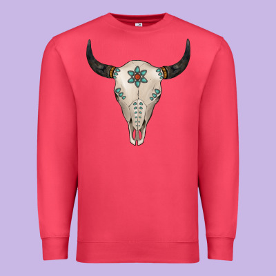 Turquoise Bull Skull Premium Sweatshirt Designed By Jasminsmagicworld