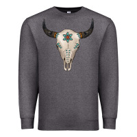 Charcoal Heather Turquoise Bull Skull Premium Sweatshirt - Jasminsmagicworld