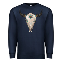 Navy Turquoise Bull Skull Premium Sweatshirt - Jasminsmagicworld