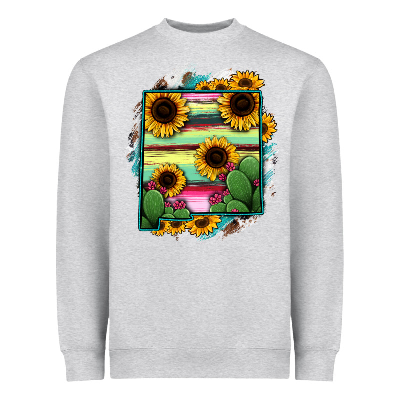 New Mexico Map Sunflower Cactus Serape Heavyweight Sweatshirt by RanaPortraitStore | Teevron